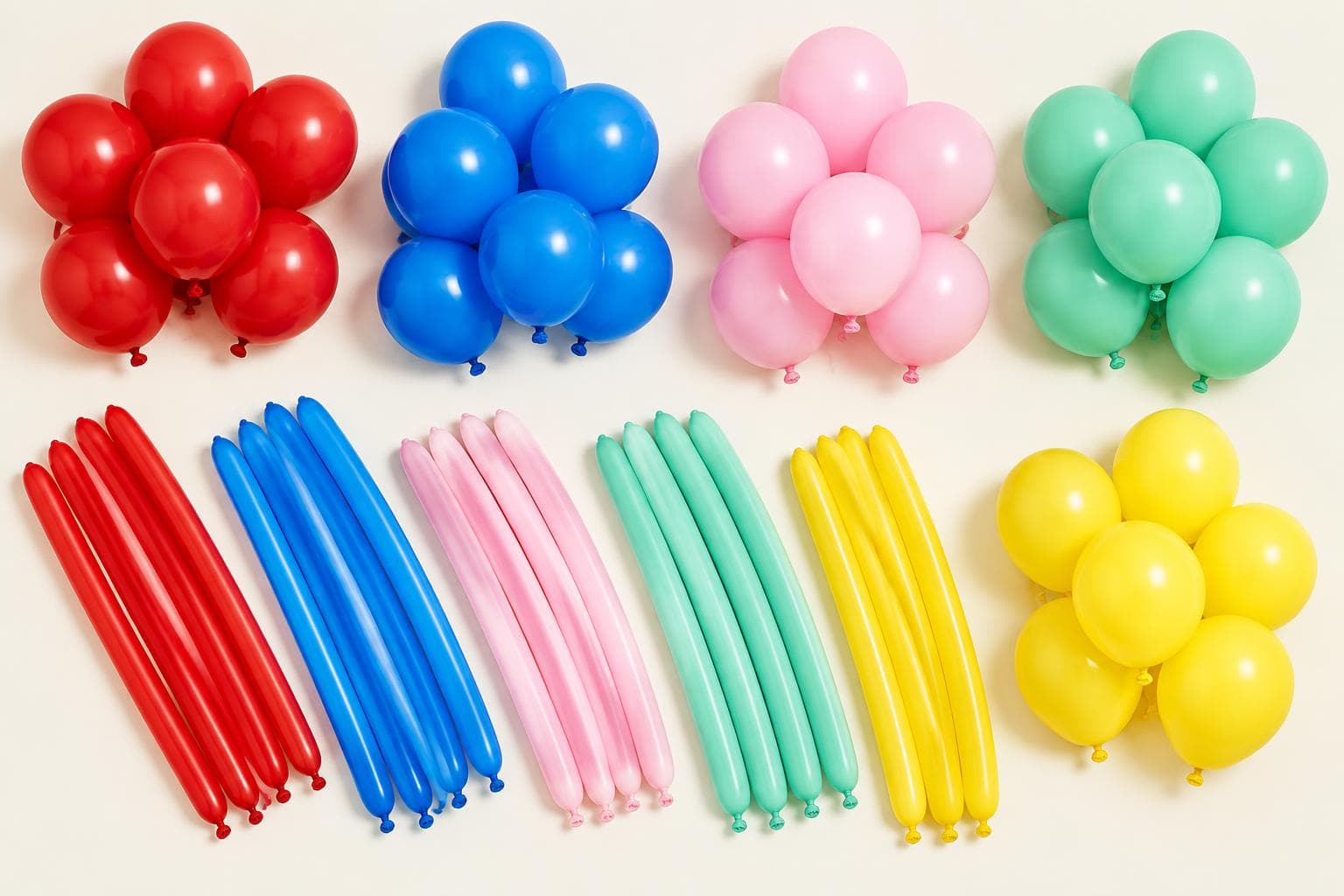 Red, blue, pastel and modelling latex balloons